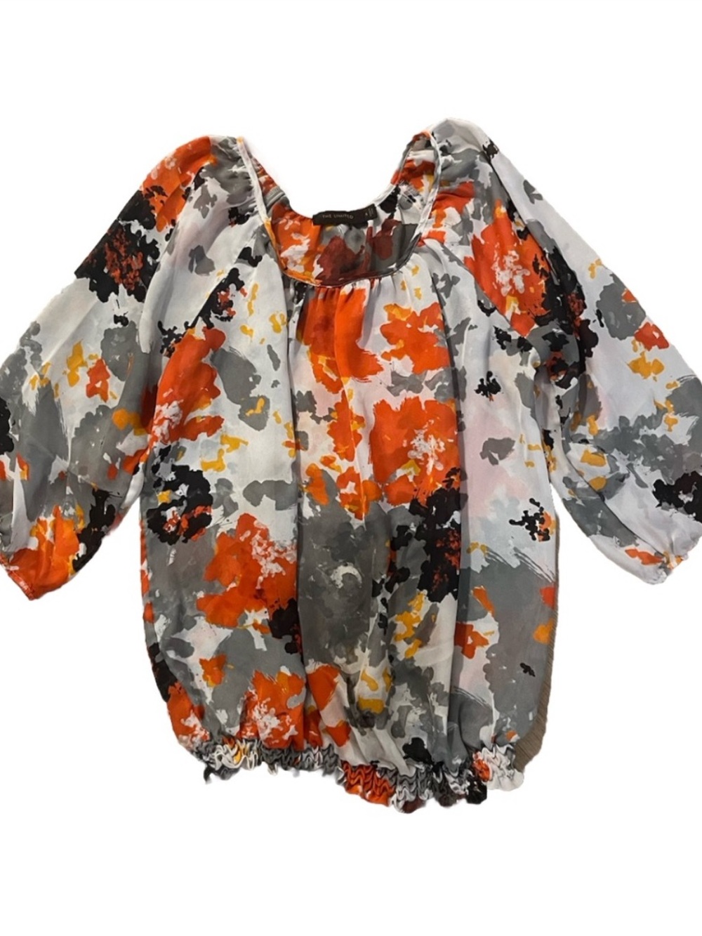 The Limited Orange, Gray & White Sheer Floral Blouse